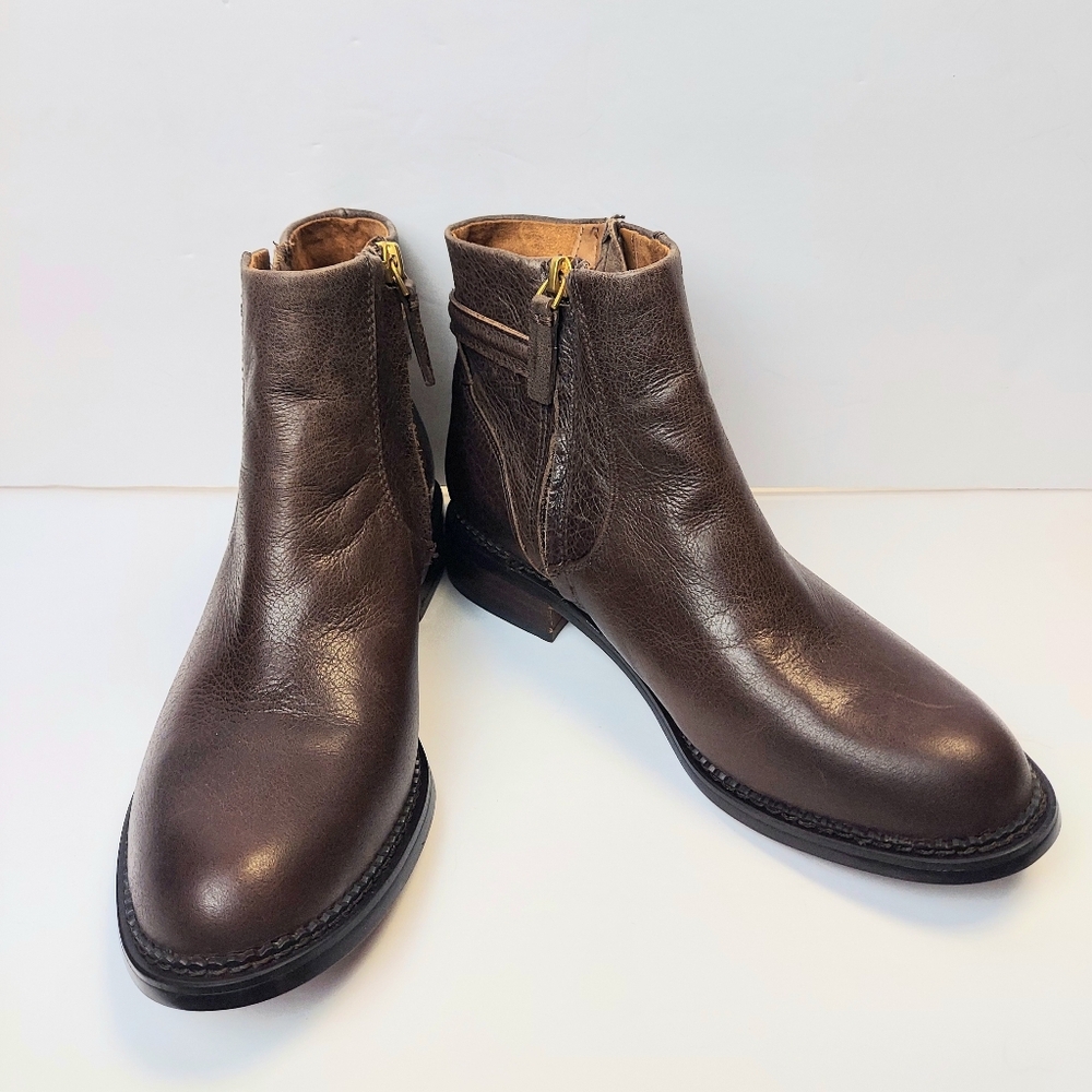 Franco Sarto Women's Size 6 Hansa Brown Leather Ankle Booties Zipper Round Toe